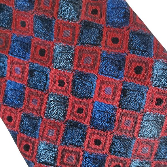 J Garcia Necktie 100% Silk Italy 1996 Blue Red Diamond Pattern 56" Unisex - Picture 5 of 6